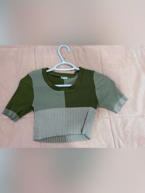 Garage Olive & Sage Colorblock Ribbed Crop Top